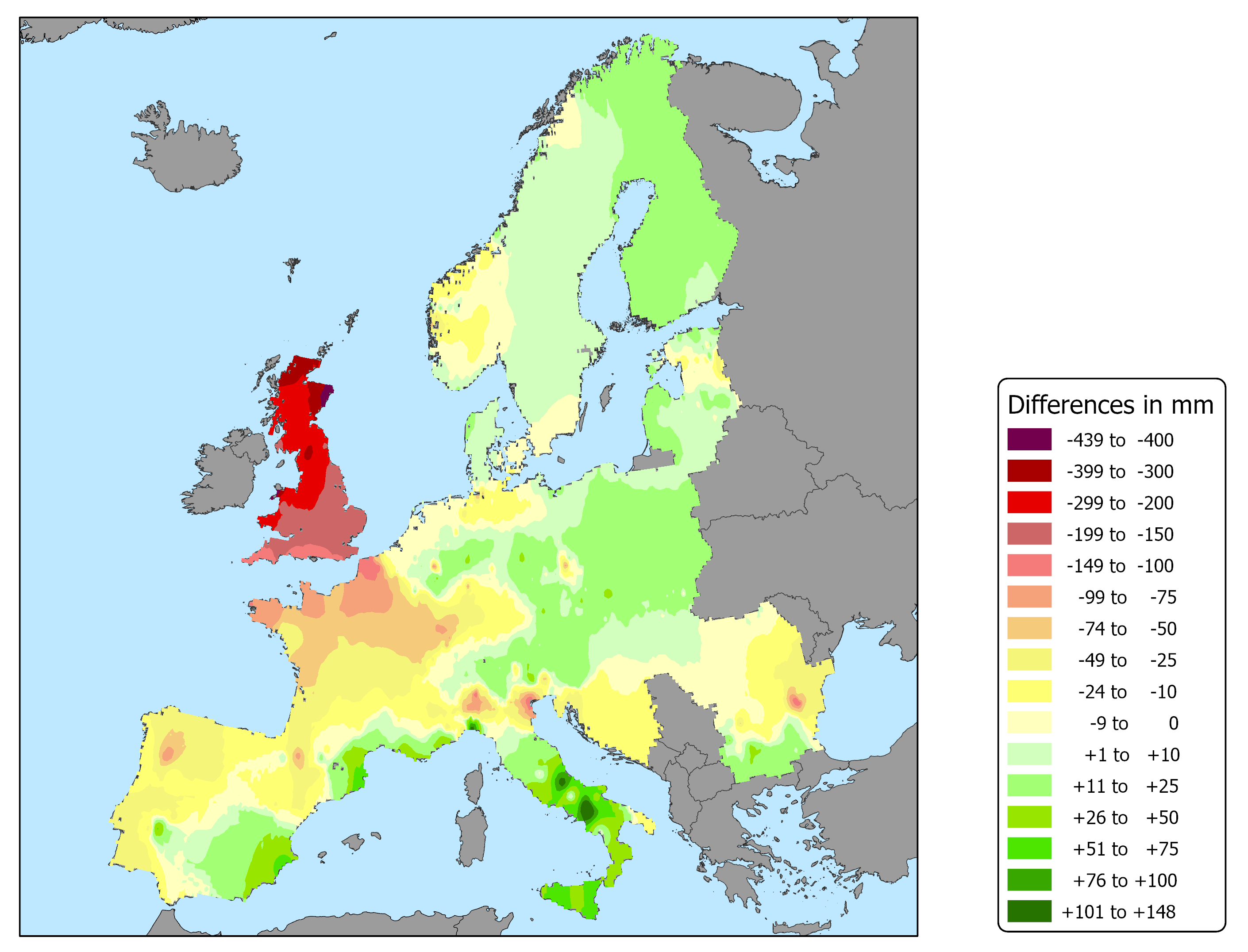 Picutre shows in an map the differences EVRF2019 - EVRF2007