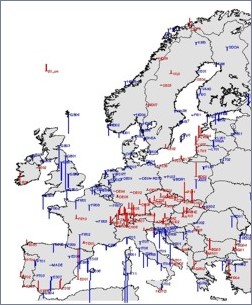 Picture shows a map with the differences of the EGG97 and EUVN height anomalies  