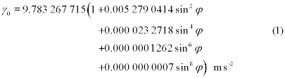 formula for computation of normal gravity (click to enlarge)