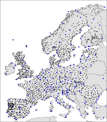 Picture shows a map with the EUVN-DA and EUVN point distribution in Europe