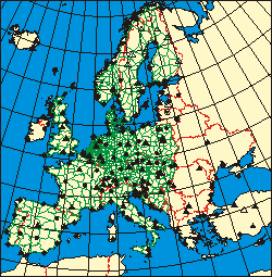 Picture shows a map of EUVN network (stations, levelling lines)