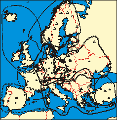 Picture shows a map of EUVN subnetworks of the Analysis Centers 