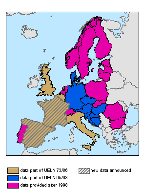 Picture shows in a map the status of data in current UELN network