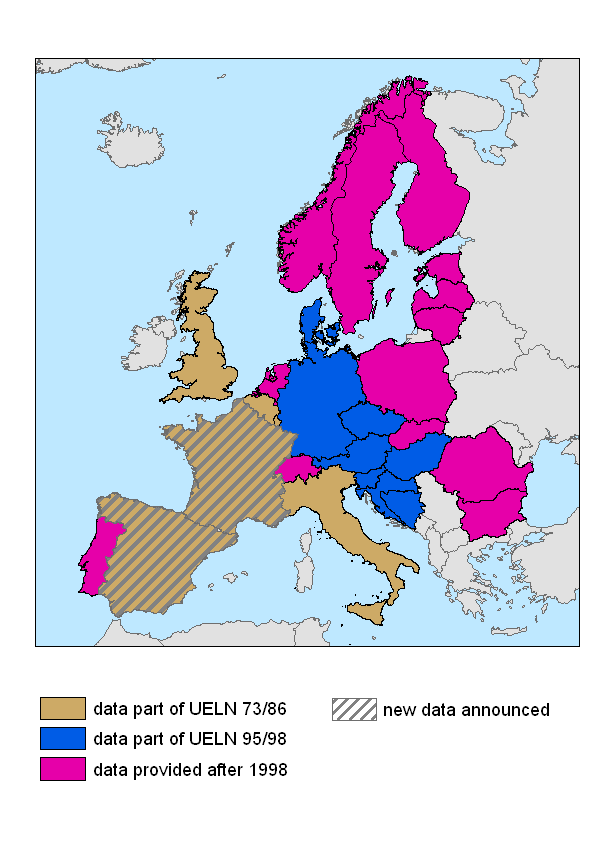 Picture shows in a map the status of data in current UELN network